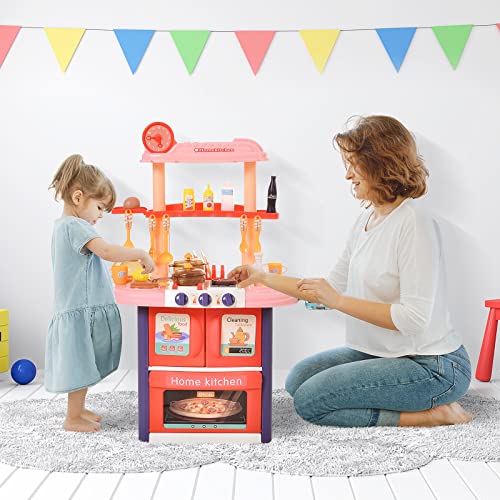 HOMCOM Cocinita de Juguete para Niños de +3 Años Cocina Infantil Juego de rol Incluye 51 Piezas Utensilios con Efectos de Luz y Música 71,5x35x85,5 cm Multicolor