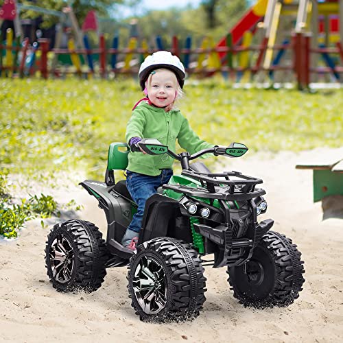 HOMCOM Quad Eléctrico 12V para Niños +3 Años con 2 Motores Faros Música Neumáticos de Suspensión Botones Avance y Retroceso Vehículo Eléctrico a Batería 100x65x73 cm Verde