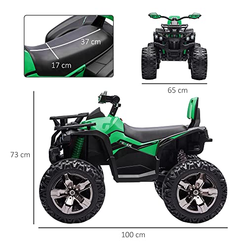 HOMCOM Quad Eléctrico 12V para Niños +3 Años con 2 Motores Faros Música Neumáticos de Suspensión Botones Avance y Retroceso Vehículo Eléctrico a Batería 100x65x73 cm Verde