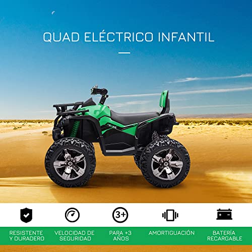 HOMCOM Quad Eléctrico 12V para Niños +3 Años con 2 Motores Faros Música Neumáticos de Suspensión Botones Avance y Retroceso Vehículo Eléctrico a Batería 100x65x73 cm Verde