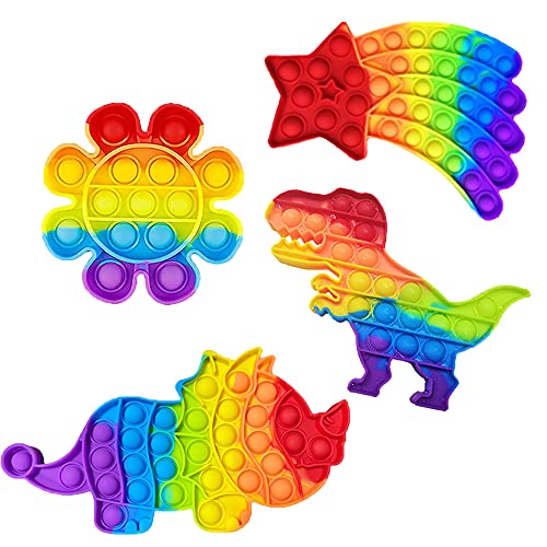 Homorro 4 PCS Dinosaurio Fidget Toy Pack Pop Figetttoys Barato Antistress Toys Set Rinoceronte Poppit Juguete Pequeño Antiestres Juego Kit Figet Pulpo Popet Burbujas