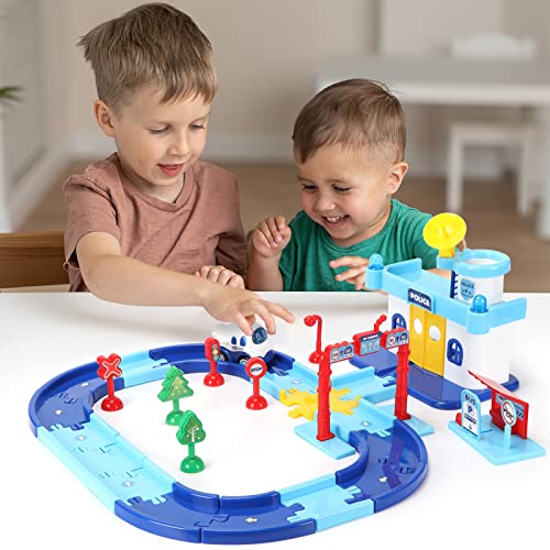 HORLIMER Pista de Coches Eléctrico para Niños, Carretera Juguete de Circuito Coches, 49 Piezas, Set de Juego para Bebe más de 3 Años, Regalo Navidad, Cumpleaños