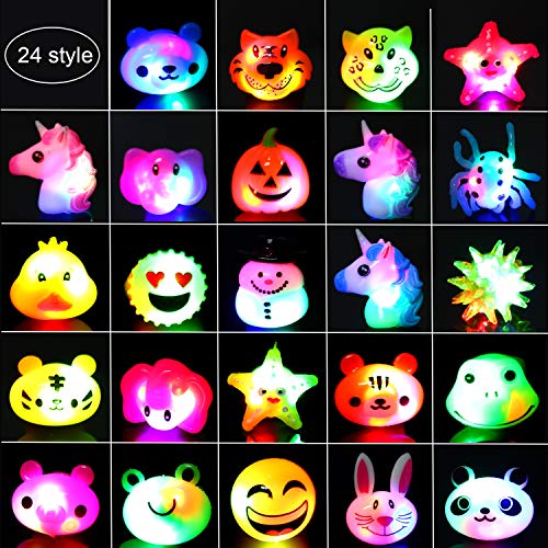 HOWAF 24 Piezas Artículos de Fiesta Cumpleaños Niños Brillante led Anillo Juguetes para piñatas Infantil cumpleaños Regalo Niño, Niña, Navidad, Halloween, Animal, Unicornio