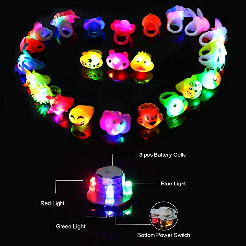 HOWAF 24 Piezas Artículos de Fiesta Cumpleaños Niños Brillante led Anillo Juguetes para piñatas Infantil cumpleaños Regalo Niño, Niña, Navidad, Halloween, Animal, Unicornio