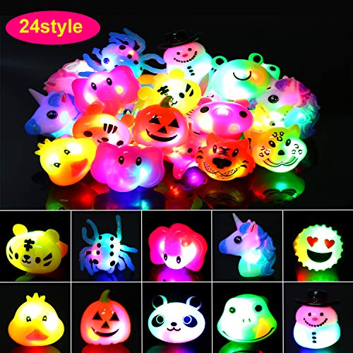 HOWAF 24 Piezas Artículos de Fiesta Cumpleaños Niños Brillante led Anillo Juguetes para piñatas Infantil cumpleaños Regalo Niño, Niña, Navidad, Halloween, Animal, Unicornio