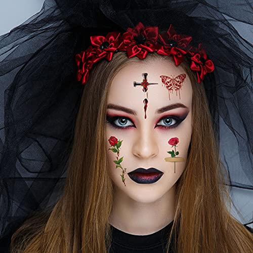 HOWAF Halloween cicatrices Tatuajes temporales,sangre heridas sangrante zombi cicatriz,vampiro dientes,heridas, calavera,traje para niños,adultos,Halloween fiesta,maquillaje,cosplay disfraces dec