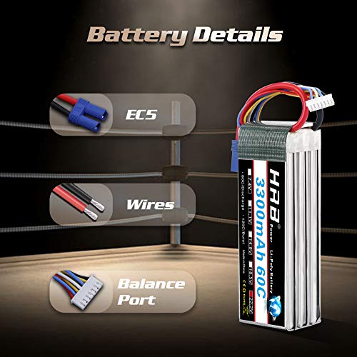 HRB 2pcs 6S 22.2V 3300mAh 60C Batería Lipo con Enchufe EC5 para RC Helicóptero Avión Coche Barco Barco