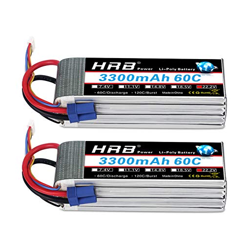 HRB 2pcs 6S 22.2V 3300mAh 60C Batería Lipo con Enchufe EC5 para RC Helicóptero Avión Coche Barco Barco