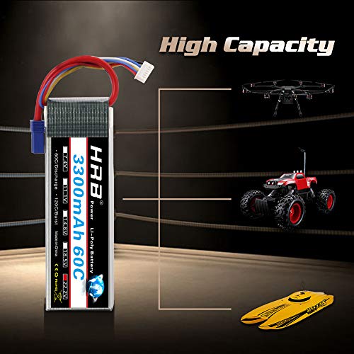 HRB 2pcs 6S 22.2V 3300mAh 60C Batería Lipo con Enchufe EC5 para RC Helicóptero Avión Coche Barco Barco