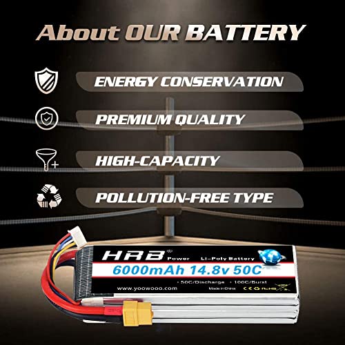 HRB 6000mAh 14.8V 50C 4S Lipo batería Pack for Modelismo RC Car Heli Plane Boat Truck FPV Auto helicóptero avión Toys (Enchufe XT60)