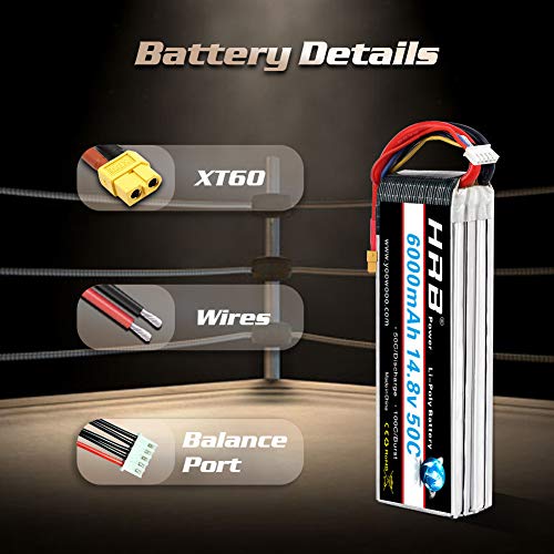 HRB 6000mAh 14.8V 50C 4S Lipo batería Pack for Modelismo RC Car Heli Plane Boat Truck FPV Auto helicóptero avión Toys (Enchufe XT60)