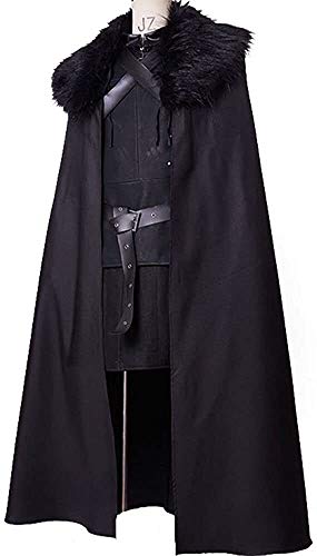 HUANDE Disfraz de cosplay de abrigo negro de Juego de Tronos Jon Snow Disfraz de noche (Color: Negro, Talla M: M)