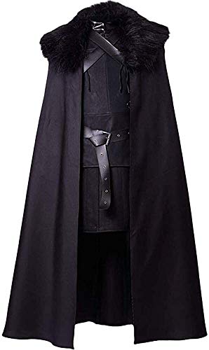 HUANDE Disfraz de cosplay de abrigo negro de Juego de Tronos Jon Snow Disfraz de noche (Color: Negro, Talla M: M)