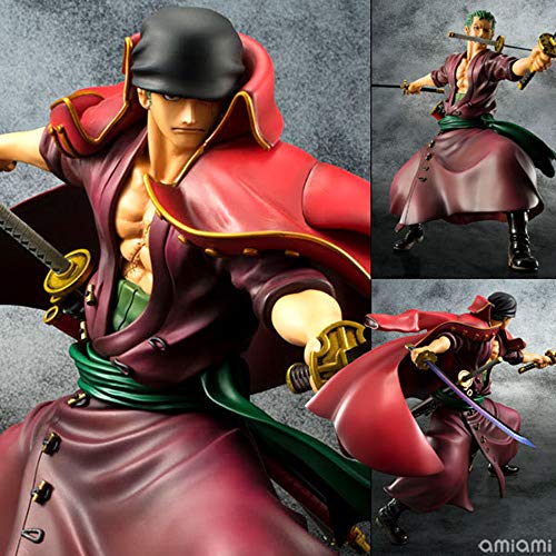 HuanHaoYu One Piece King of Artist The Roronoa Zoro Wano kuni Figura Nueva versión teatro Traje de combate Ropa roja figura de anime de PVC (23cm)(cabeza intercambiable)