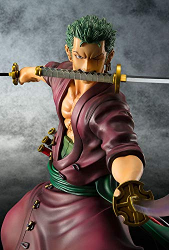 HuanHaoYu One Piece King of Artist The Roronoa Zoro Wano kuni Figura Nueva versión teatro Traje de combate Ropa roja figura de anime de PVC (23cm)(cabeza intercambiable)