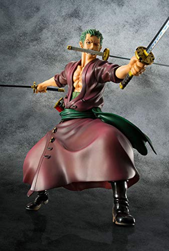 HuanHaoYu One Piece King of Artist The Roronoa Zoro Wano kuni Figura Nueva versión teatro Traje de combate Ropa roja figura de anime de PVC (23cm)(cabeza intercambiable)