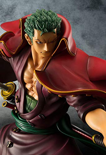 HuanHaoYu One Piece King of Artist The Roronoa Zoro Wano kuni Figura Nueva versión teatro Traje de combate Ropa roja figura de anime de PVC (23cm)(cabeza intercambiable)