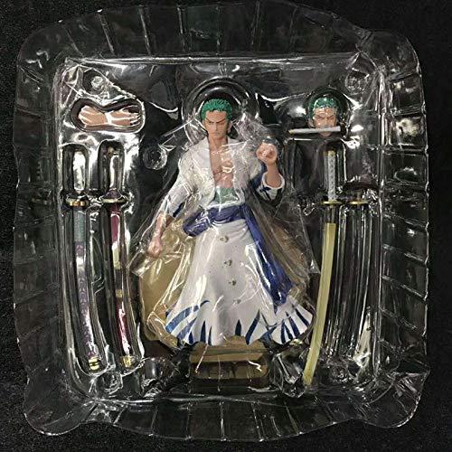 HuanHaoYu One Piece King of Artist The Roronoa Zoro Wano kuni Figura POP Ropa blanca PVC anime figura para amigos a coleccionar (23cm) (cabeza intercambiable)