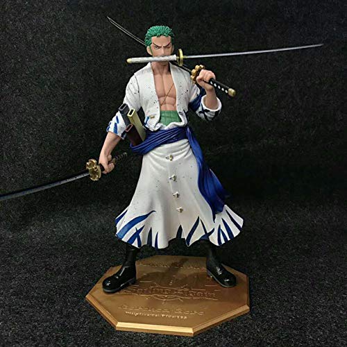 HuanHaoYu One Piece King of Artist The Roronoa Zoro Wano kuni Figura POP Ropa blanca PVC anime figura para amigos a coleccionar (23cm) (cabeza intercambiable)