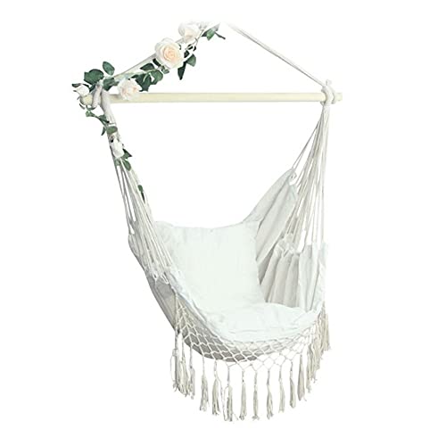 HYAN Columpios Silla Colgante romántica Tassel Swing Ideal para Interiores y Exteriores, jardín, Patio, fácil instalación Gimnasios y Columpios ( Color : W )