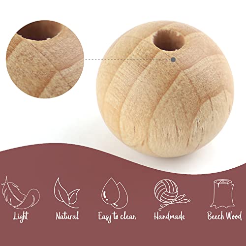 I LOVE MOM 24 Cuentas de Madera de Haya Manualidades, Abalorios de Madera para hacer Pulseras, Bolas de Madera con agujero para Collares, Apto para Chupetero Mordedor bebé (Madera Haya, Ø 18mm)