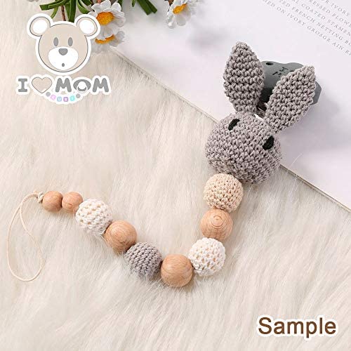 I LOVE MOM 24 Cuentas de Madera de Haya Manualidades, Abalorios de Madera para hacer Pulseras, Bolas de Madera con agujero para Collares, Apto para Chupetero Mordedor bebé (Madera Haya, Ø 18mm)