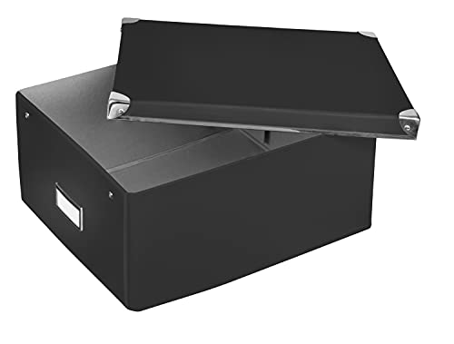 Idena 10520 - Caja de almacenamiento de cartón resistente, tapa reforzada con metal, incluye campo de etiquetado, aprox. 36 x 28 x 17 cm, negro