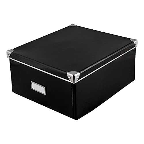 Idena 10520 - Caja de almacenamiento de cartón resistente, tapa reforzada con metal, incluye campo de etiquetado, aprox. 36 x 28 x 17 cm, negro