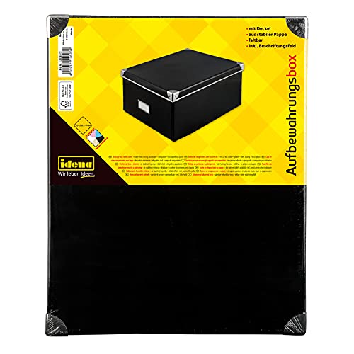 Idena 10520 - Caja de almacenamiento de cartón resistente, tapa reforzada con metal, incluye campo de etiquetado, aprox. 36 x 28 x 17 cm, negro