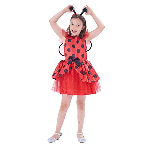 IKALI Disfraz de Mariquita para niños,Animal Falda Tul Ladybug Escarabajo Vestir,Bailarina Tutu Falda con ala para Fiesta 3-4años