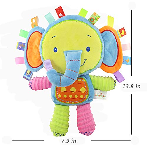 Inchant Taggies Manta de seguridad Juguete relleno de elefante, Juguete sensorial de felpa para bebés con cintas y sonajero, Regalos para bebés para bebés, Niños pequeños