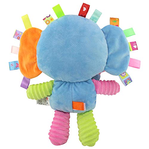 Inchant Taggies Manta de seguridad Juguete relleno de elefante, Juguete sensorial de felpa para bebés con cintas y sonajero, Regalos para bebés para bebés, Niños pequeños