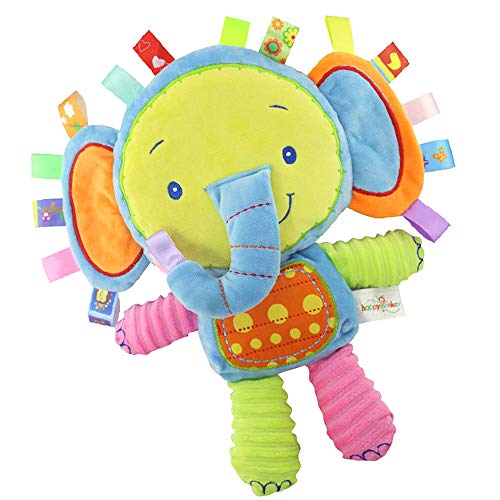 Inchant Taggies Manta de seguridad Juguete relleno de elefante, Juguete sensorial de felpa para bebés con cintas y sonajero, Regalos para bebés para bebés, Niños pequeños