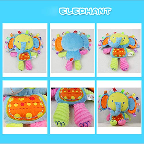 Inchant Taggies Manta de seguridad Juguete relleno de elefante, Juguete sensorial de felpa para bebés con cintas y sonajero, Regalos para bebés para bebés, Niños pequeños