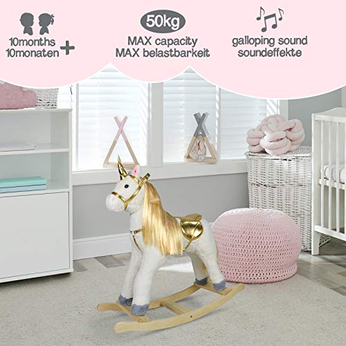 Infantastic® Caballo balancín – a partir de 1 año, con efectos de sonido, suave peluche, madera, peluche, para niños, elección de diseño – Balancín, juguete balancín (unicornio dorado)