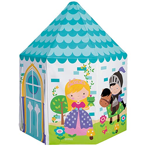 Intex 44635NP - Casita infantil tela, INTEX, 104x104x130 cm, Cabañas para niños interior, Con forma de castillo, color azul claro, Casita infantil tela plegable, Tienda de campaña niños