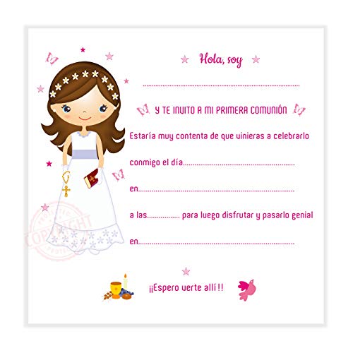 Invitaciones para Primera Comunión Niña Elegantes - Sobre de Luxe en forma de Pétalo - (20 Unidades + Regalo de 20 Mini-Sobres Pétalo) - ¡Sus Amiguitos Alucinarán!