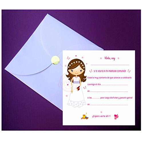 Invitaciones para Primera Comunión Niña Elegantes - Sobre de Luxe en forma de Pétalo - (20 Unidades + Regalo de 20 Mini-Sobres Pétalo) - ¡Sus Amiguitos Alucinarán!