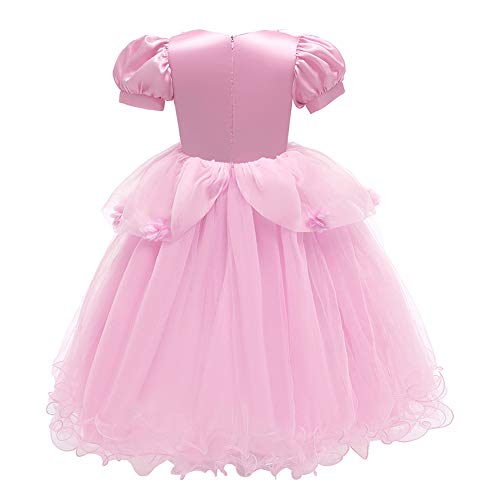 IWEMEK Disfraz de Princesa Cenicienta Vestido Tul Encaje Flor Largo con Accesorios Niñas Disfraces de Carnaval Halloween Navidad Cumpleaños Ceremonia Fiesta Vestidos Ropa #06: Rosa Set 3-4 años