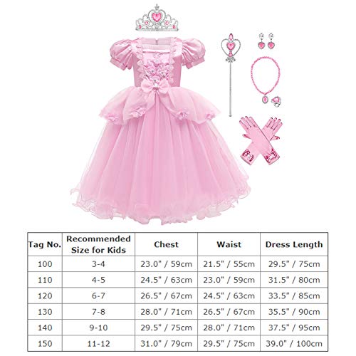 IWEMEK Disfraz de Princesa Cenicienta Vestido Tul Encaje Flor Largo con Accesorios Niñas Disfraces de Carnaval Halloween Navidad Cumpleaños Ceremonia Fiesta Vestidos Ropa #06: Rosa Set 3-4 años