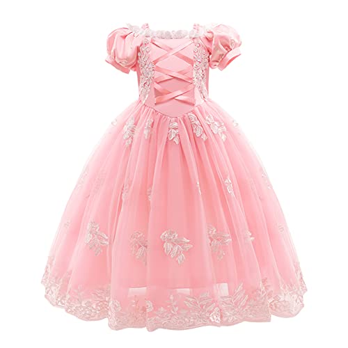 IWEMEK Niñas Disfraz de Rapunzel Vestido de Princesa con Accesorios Cuento de Hadas Disfraces para Niños Carnaval Halloween Navidad Cumpleaños Ceremonia Fiesta Vestidos Ropa #09: Rosa Set 4-5 años