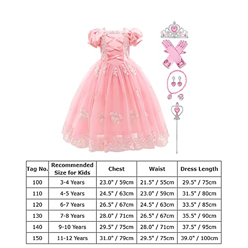 IWEMEK Niñas Disfraz de Rapunzel Vestido de Princesa con Accesorios Cuento de Hadas Disfraces para Niños Carnaval Halloween Navidad Cumpleaños Ceremonia Fiesta Vestidos Ropa #09: Rosa Set 4-5 años