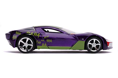 Jada Toys 253252016 Joker 2009 Chevy Corvette Stingray - Coche de Juguete de Die-Cast, Puertas de Apertura, Escala 1:32, Color Morado