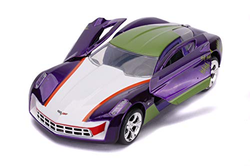 Jada Toys 253252016 Joker 2009 Chevy Corvette Stingray - Coche de Juguete de Die-Cast, Puertas de Apertura, Escala 1:32, Color Morado