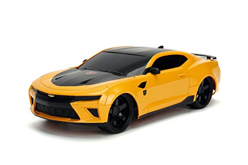 Jada Toys Transformers Bumblebee 2016 Chevy Camaro - Coche teledirigido con 2 Canales, Control Remoto de 2 Canales, avanza hacia atrás, Izquierda y Derecha, función de Carga USB, Color Amarillo