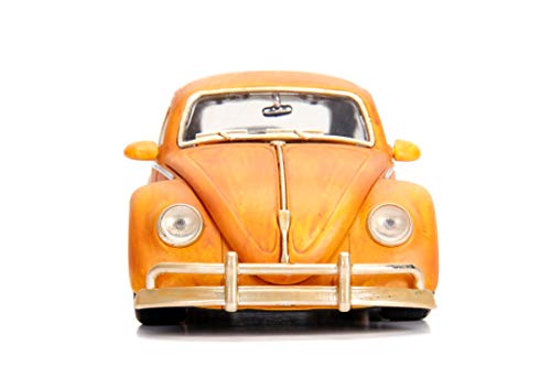 Jada Toys Transformers Bumblebee-Coche de Juguete Volkswagen Beetle, con Puertas abatibles, Maletero y capó, Incluye Figura Charlie a Escala 1:24, Color Amarillo, Naranja (253115000)