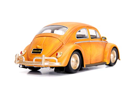 Jada Toys Transformers Bumblebee-Coche de Juguete Volkswagen Beetle, con Puertas abatibles, Maletero y capó, Incluye Figura Charlie a Escala 1:24, Color Amarillo, Naranja (253115000)