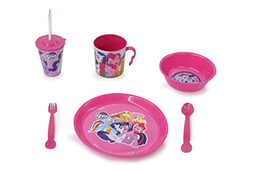 Jamara 410129 My Little Pony - Vajilla Infantil (8 Piezas, Apto para lavavajillas, Plato, Taza, Cuenco para Cereales, Tenedor, Cuchara, Vaso con Tapa y Pajita), Color Rosa