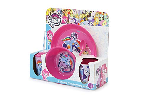 Jamara 410129 My Little Pony - Vajilla Infantil (8 Piezas, Apto para lavavajillas, Plato, Taza, Cuenco para Cereales, Tenedor, Cuchara, Vaso con Tapa y Pajita), Color Rosa