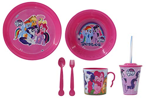 Jamara 410129 My Little Pony - Vajilla Infantil (8 Piezas, Apto para lavavajillas, Plato, Taza, Cuenco para Cereales, Tenedor, Cuchara, Vaso con Tapa y Pajita), Color Rosa